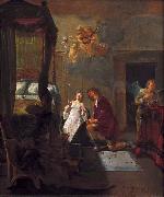 Nicolaes Knupfer Tobias and Sarah praying on their wedding night. oil painting on canvas